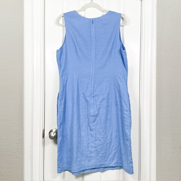 Talbots Shift Dress Women’s 14 Blue Embroidered Cotton Sleeveless Lined Knee - Picture 5 of 7